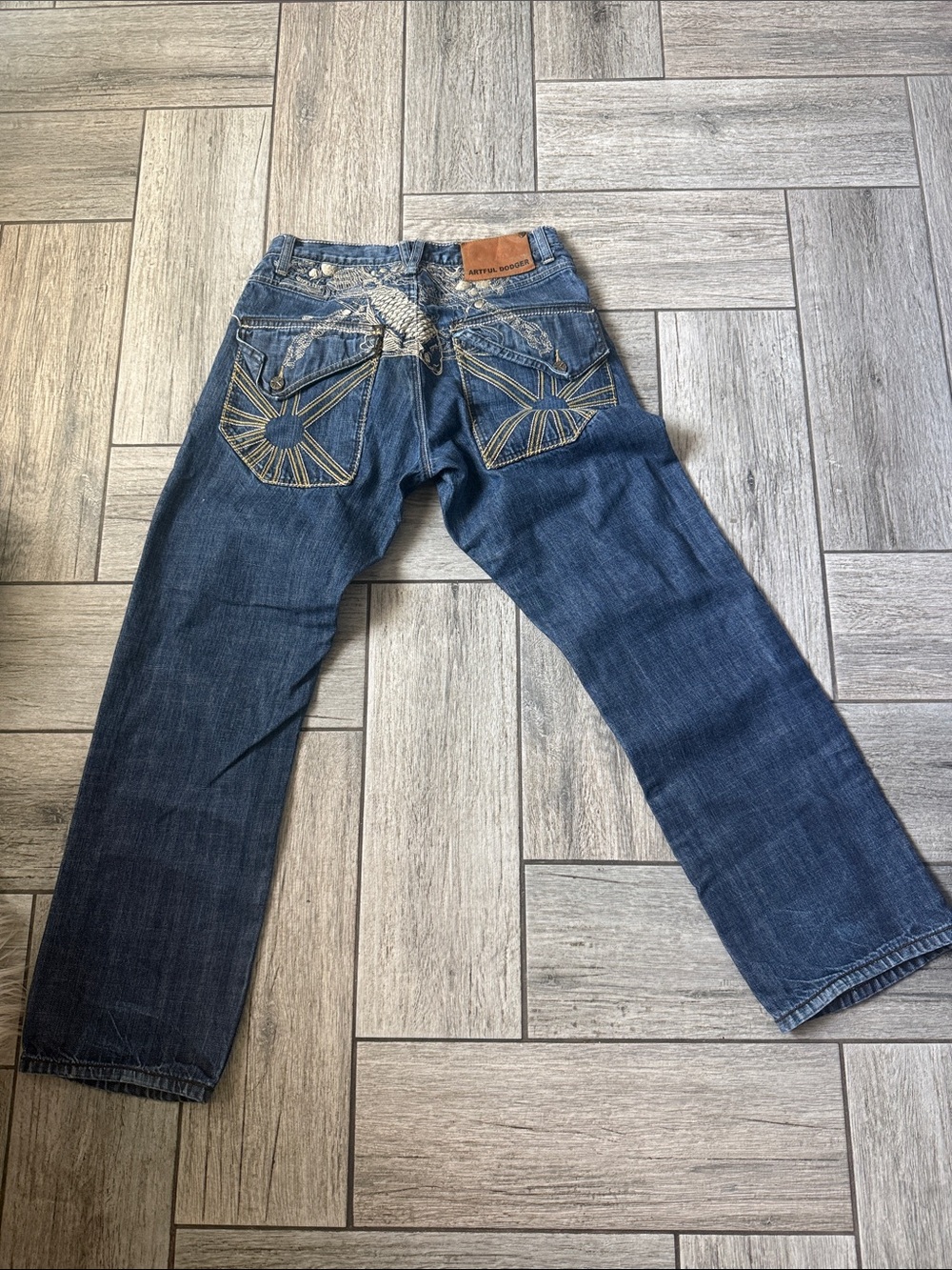 Men's Relaxed Dark Blue Jeans with Decorative Back Pocket Stitching